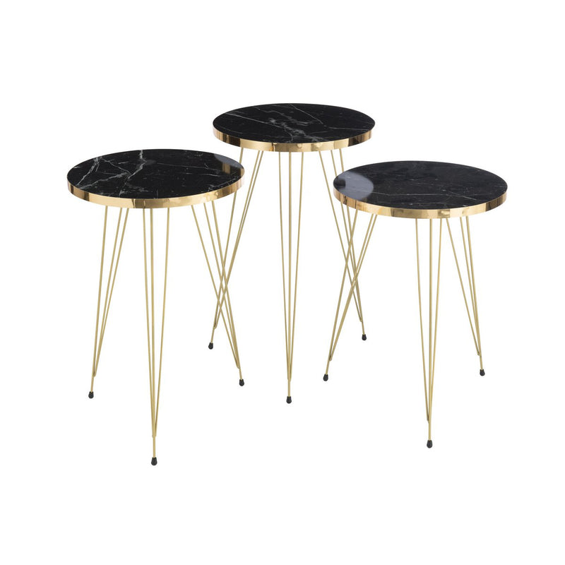 Side table – plastic/metal – black/gold – set of 3