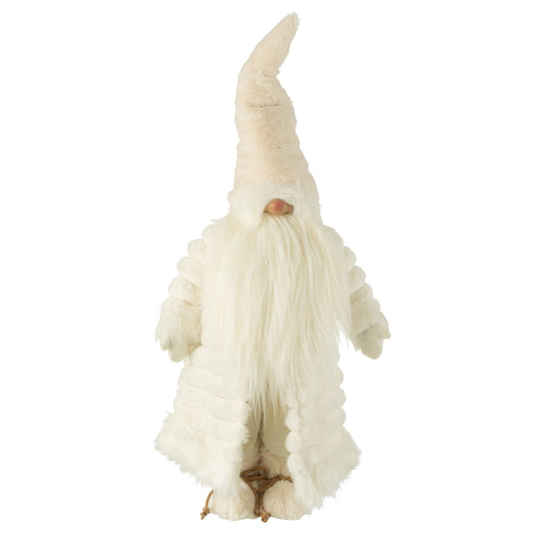 Large decorative gnome with padded coat, 88 cm, cream white