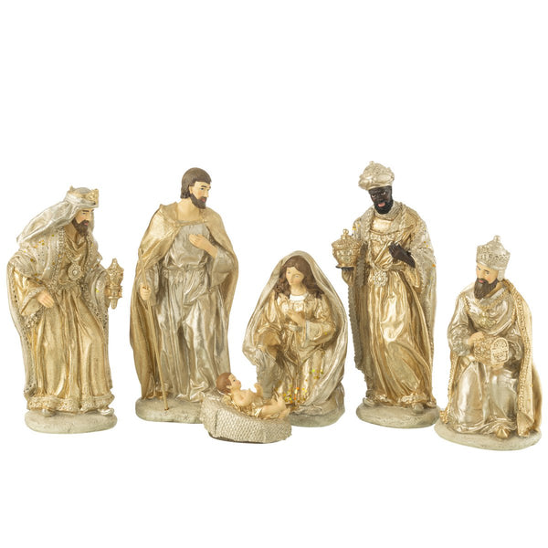 Christmas Nativity Set 6-piece made of polyresin in gold and multicolored