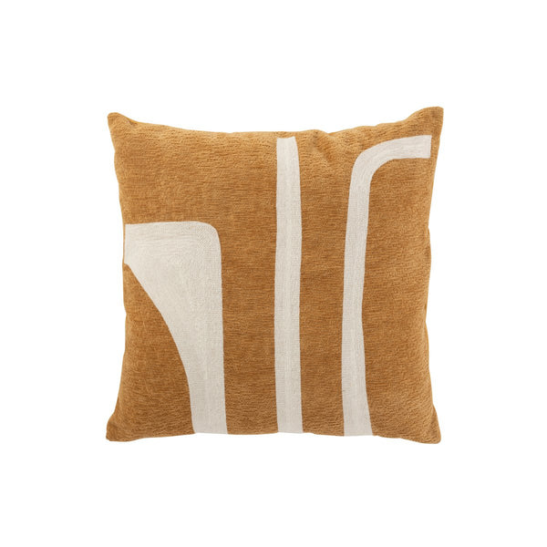 Stylish chenille cushion with pattern in ochre/white