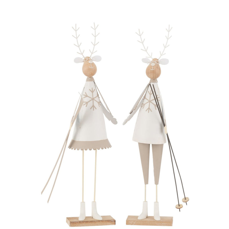 Set of 2 Reindeer Decoration Figures Boys Girls Metal Wood White Beige 49 cm