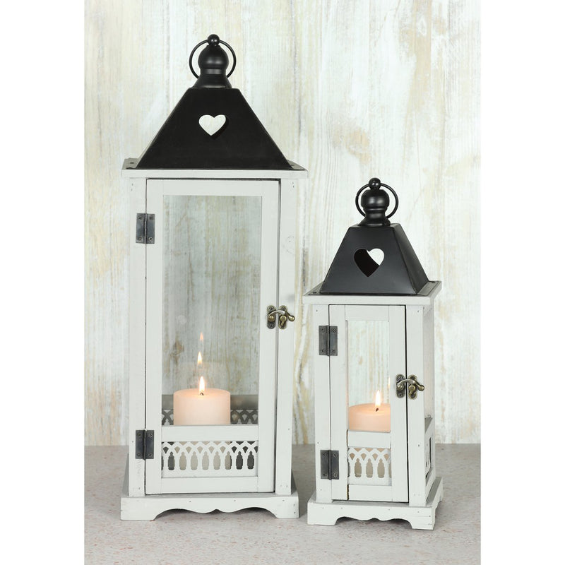 Wooden lantern set with metal roof, 14.5 x 39 cm/21 x 55 cm, grey - Stylish wooden lanterns for cosy evenings