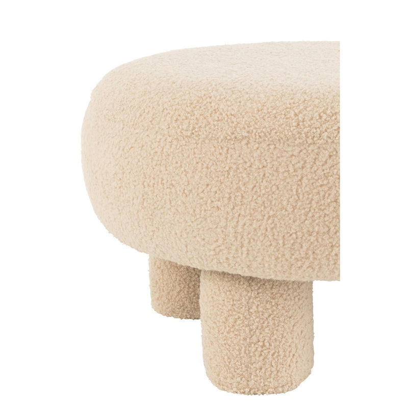 Round stool made of teddy bouclé in warm beige