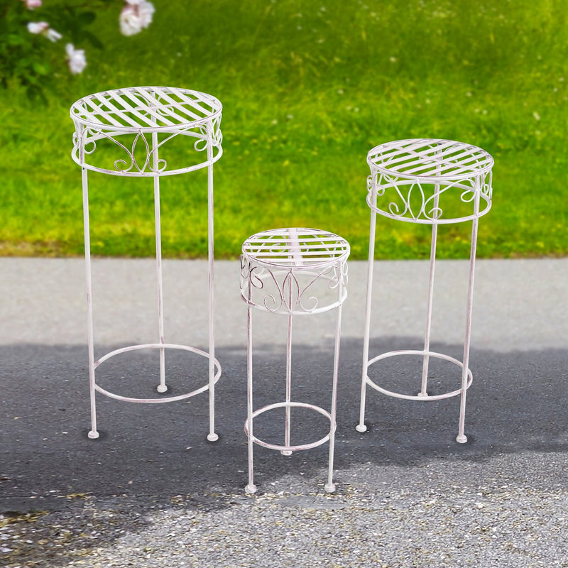 Metall-Hocker Sirmione 3er-Set, dekorativer Pflanzenständer, Ø 20x50 + Ø 25x60 + Ø 30x70 cm, weiß - Stilvoll und praktisch für Balkon und Terrasse