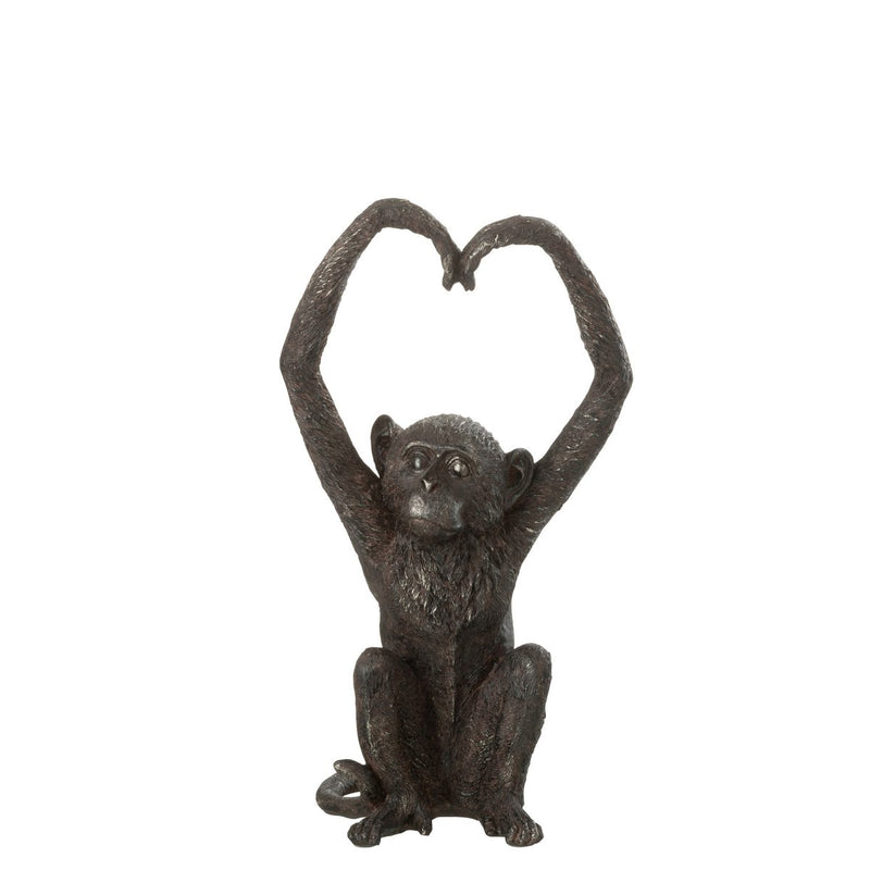 J-Line figure Monkey Arm Heart - polyresin - brown - large