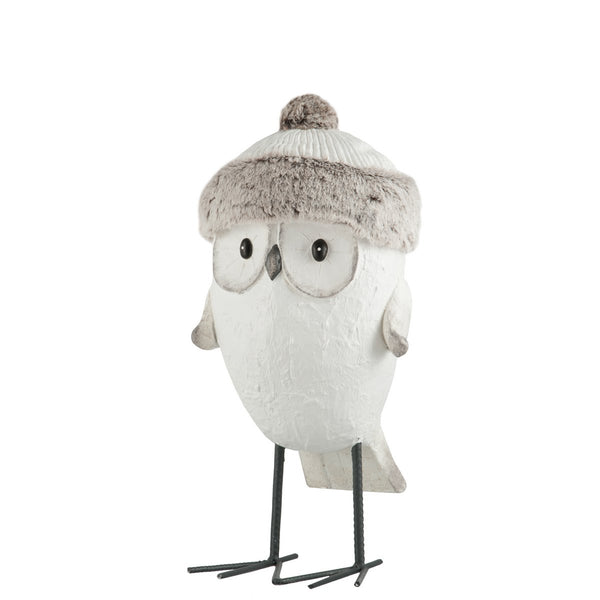 Winterliche Eule mit Mütze aus Magnesia - Weiß/Grau