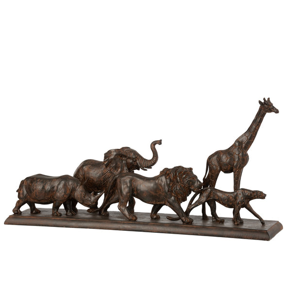 Large decorative figure "5 animals in a row" - poly brown