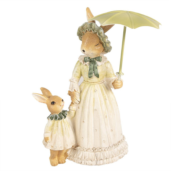 Deko Hase Mutter Kind mit Regenschirm