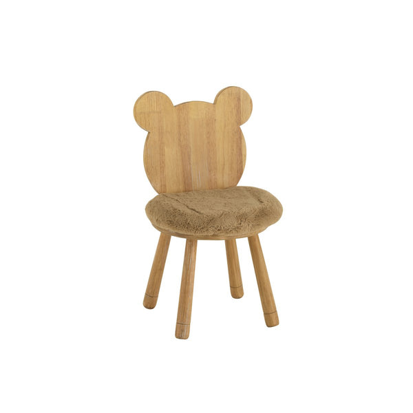 Children's wooden chair bear with faux fur - natural