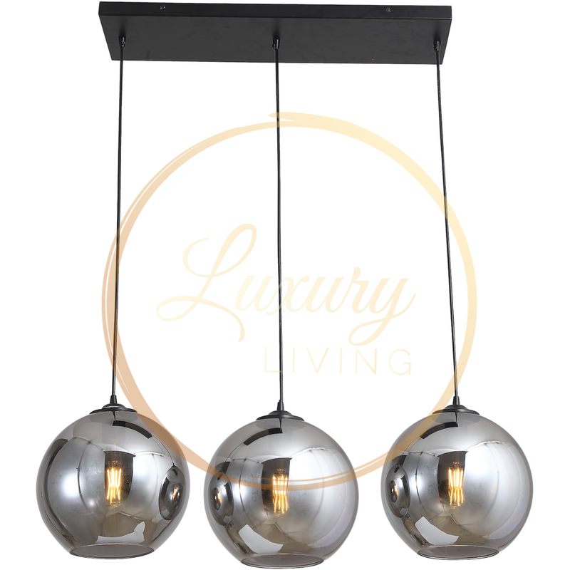 Hanging lamp smoked glass 3-bulb straight