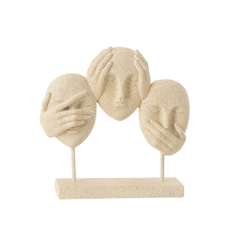 Decorative Figure Faces See Hear Silence Resin Beige