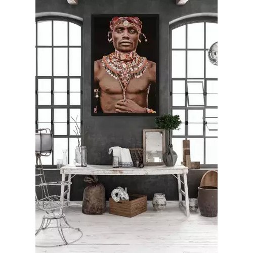 Gewebter Gobelin-Wandteppich 80/120 Samburu Man Black WH1768 Gestreckt