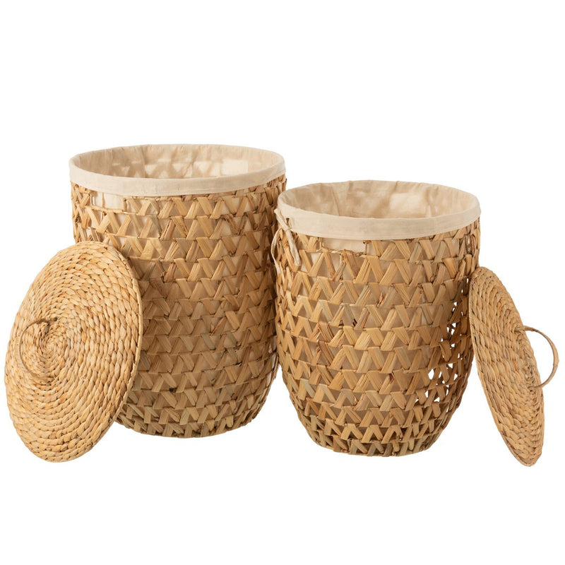 Set of 2 natural water hyacinth laundry baskets with lid
