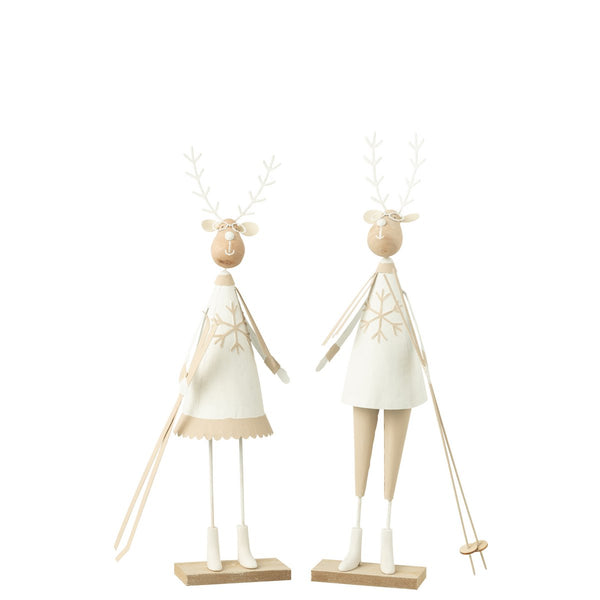 Set of 2 Reindeer Decoration Figures Boys Girls Metal Wood White Beige 49 cm