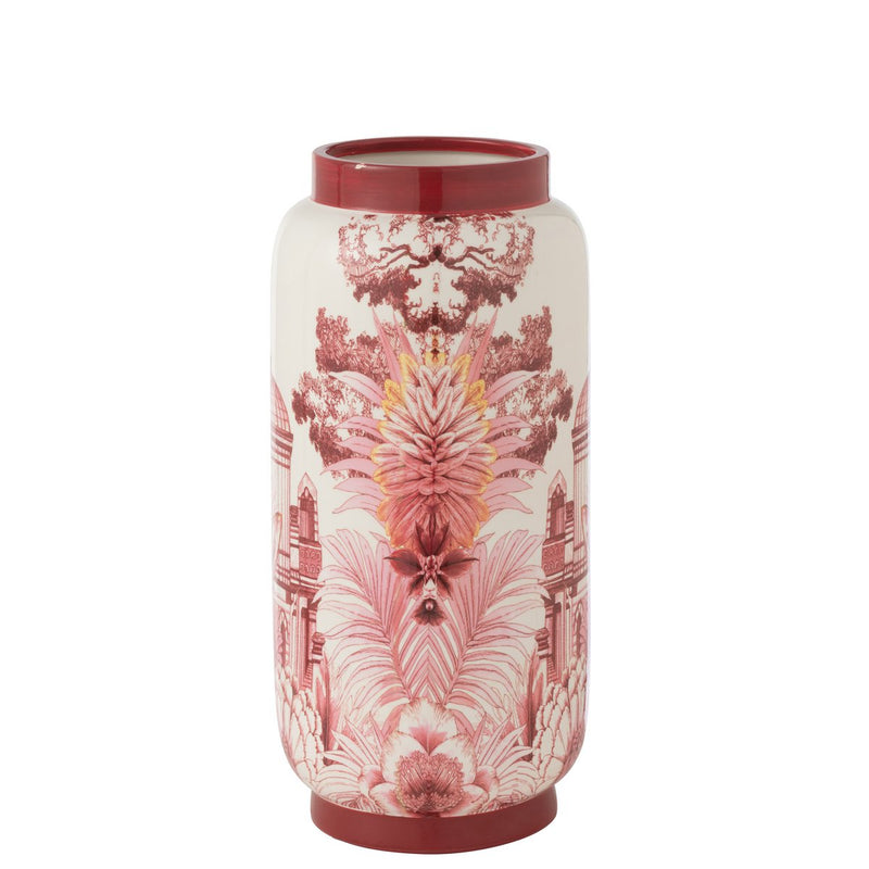 Vase Moriko Porcelain Red-White with Nature Motif