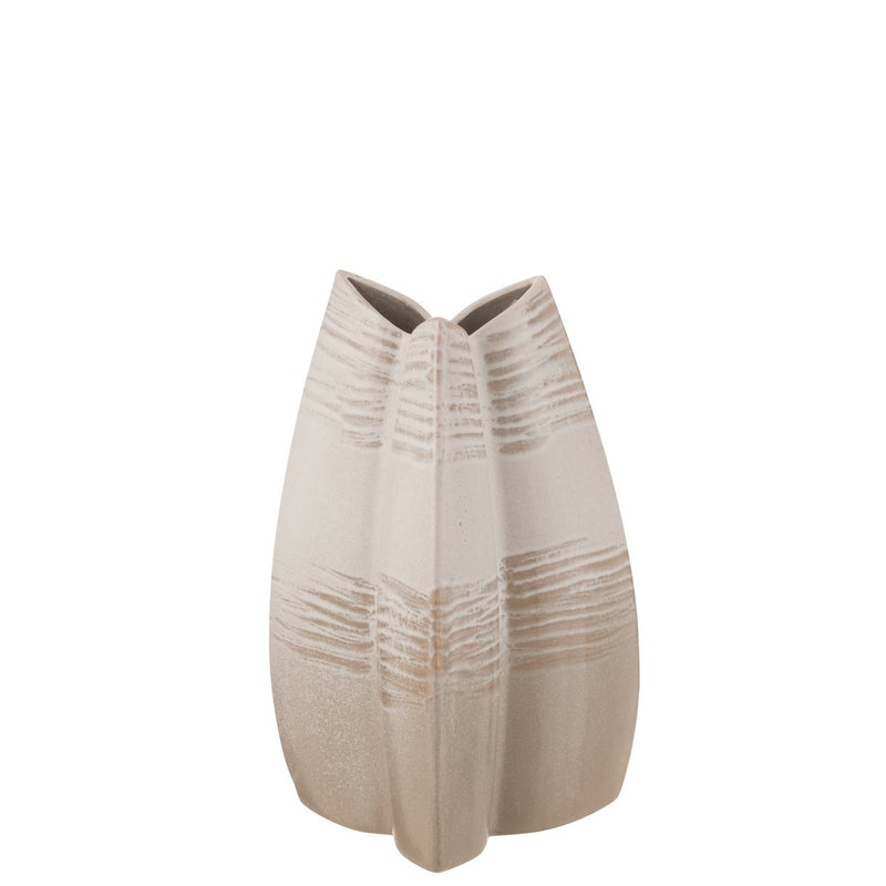 Abstrakte Dreibein Vase aus Ton in Beige