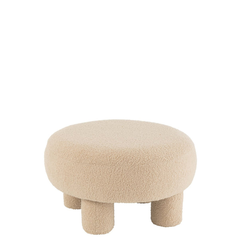 Round stool made of teddy bouclé in warm beige