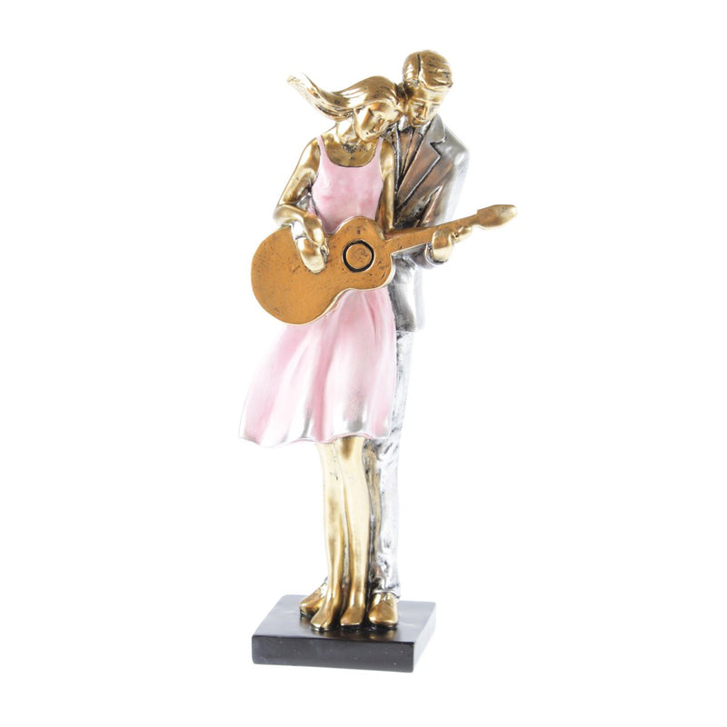 Poly couple with guitar, 14 x 8.5 x 30 cm, old pink