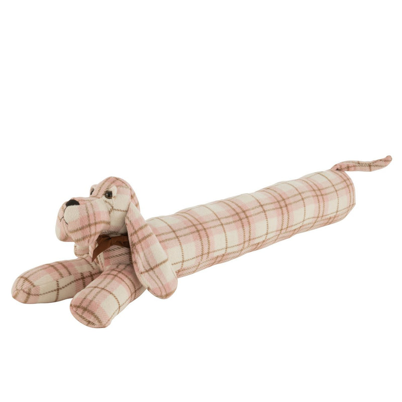 Lying Doorstop Dog Checked – White Pink Textile