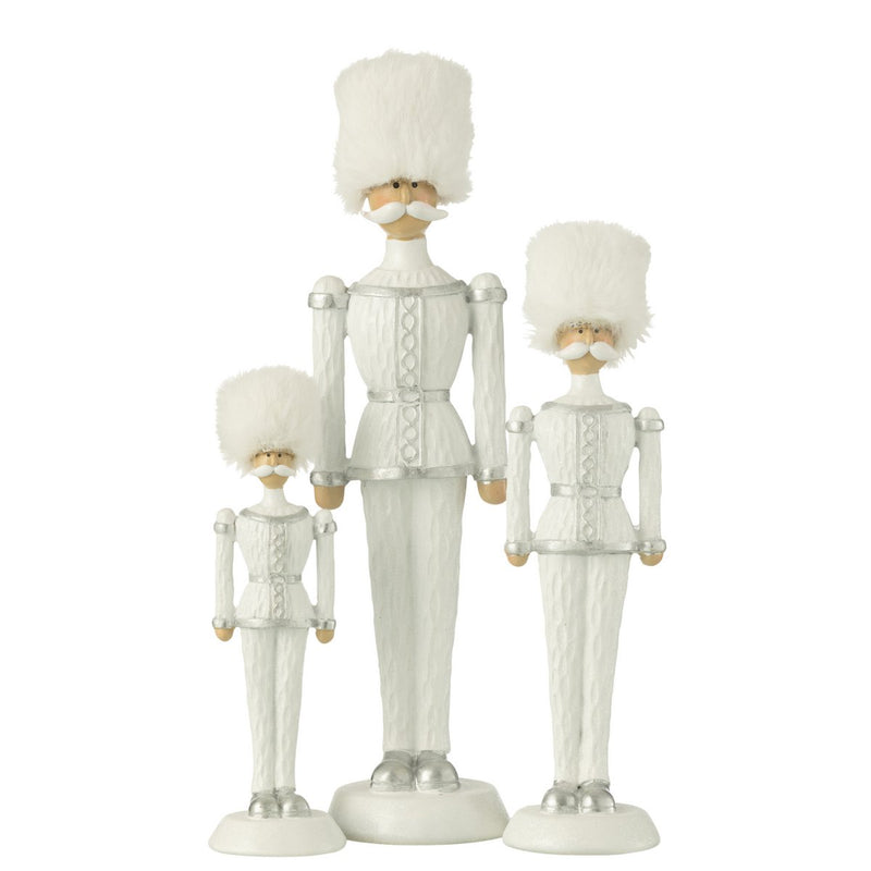 White Nutcracker with Fur Hat and Silver Accents – 32 cm Polyresin Figure