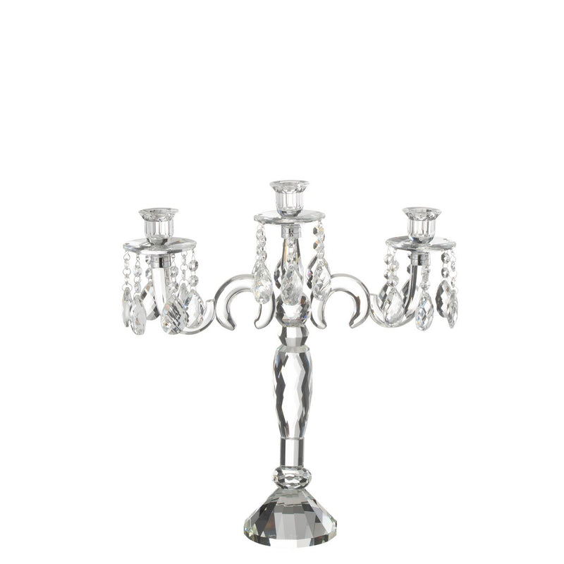 Crystal candle holder 3-armed transparent for elegant table decoration