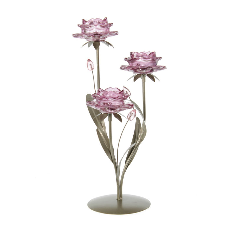 Decorative glass tealight holder flower for three tealights, 22 x 18 x 39.5 cm, purple - For atmospheric accents