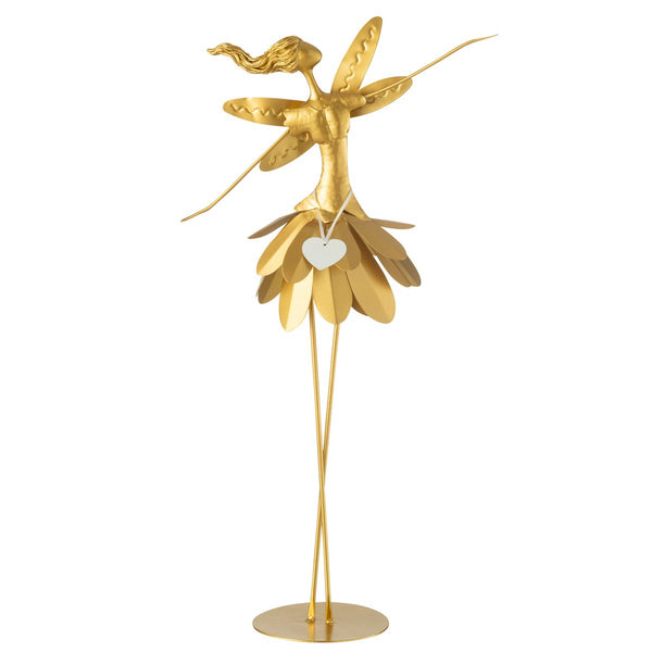 Decorative fairy with heart and label made of metal – gold-coloured, 76 cm high