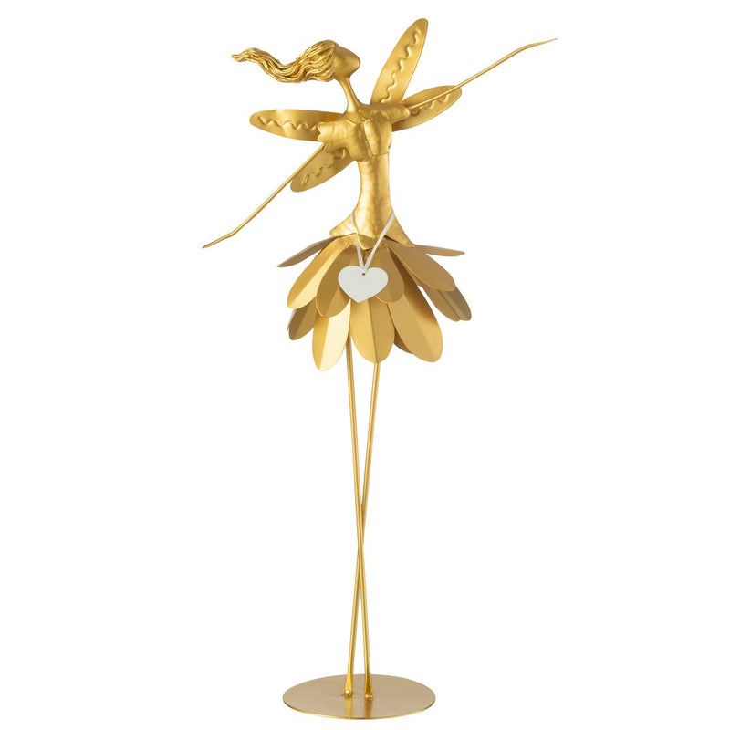 Decoratieve fee met hart en label van metaal - goud, 76 cm hoog