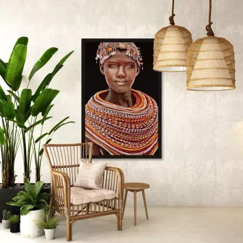 Gewebter Gobelin-Wandteppich 80/120 Samburu Girl Black WH1765 Gestreckt