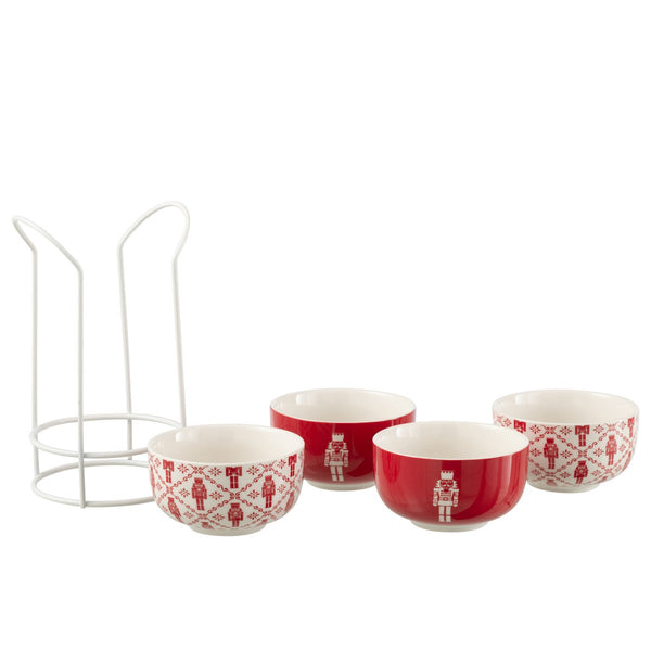 4er Set Müsli- und Suppenschüsseln Nussknacker Design mit Metallhalter 11.2 cm