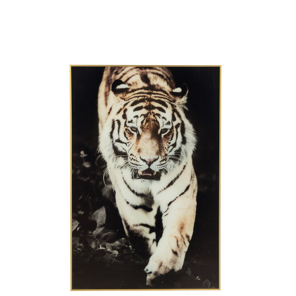 Wanddekoration Majestätischer Tiger Glas Aluminium Schwarz Gold 120cm
