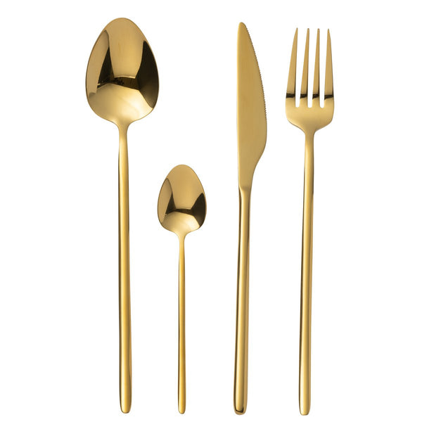 Luxurious 24-piece stainless steel cutlery set in shiny gold