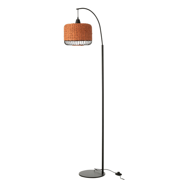 Stehlampe Laterne Metall Orange mit Rattanschirm