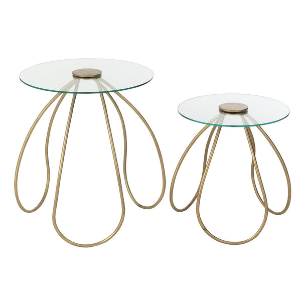 Exclusive set of 2 round Blumy tables made of metal and glass