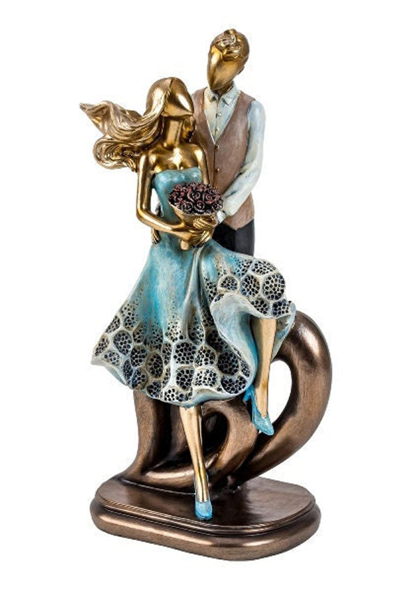 Modern sculpture decorative figure of lovers on a base, multicolored, height 27 cm. Romantic fiancee gift idea