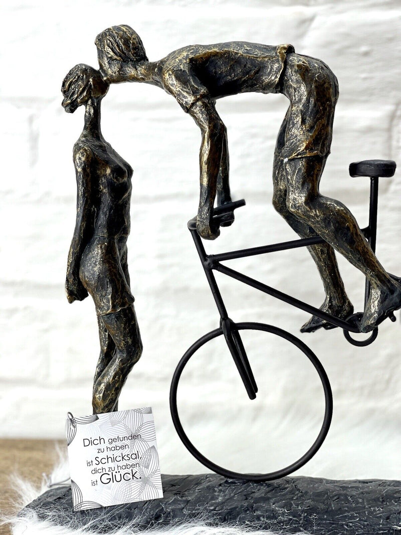XXL decorative object figure sculpture kiss me kiss me cyclist lovers H: 36cm