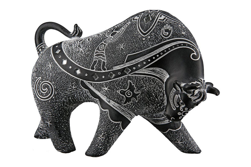 Set of 2 poly bull Simbo black/grey with white symbols and mirror plates height 16cm