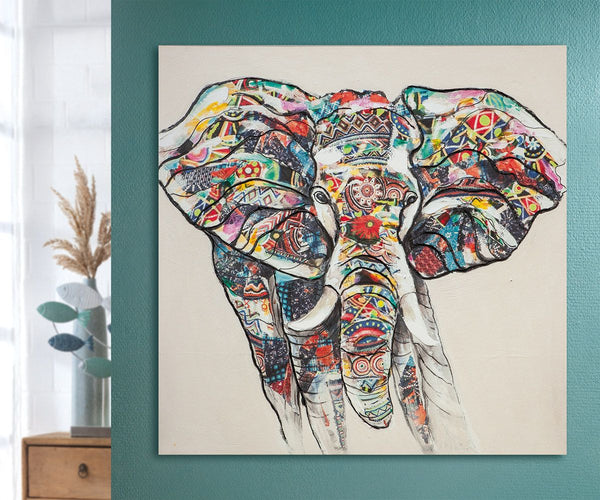 Picture "Colorful Elephant" Boho Design Deco colorful, on canvas height 100cm