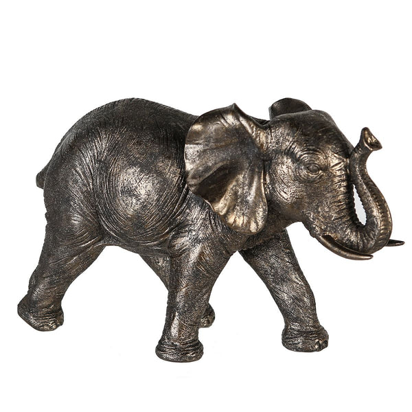 Sculptuur olifant Zambezi grijs/goudkleurig geveegd breedte 29cm