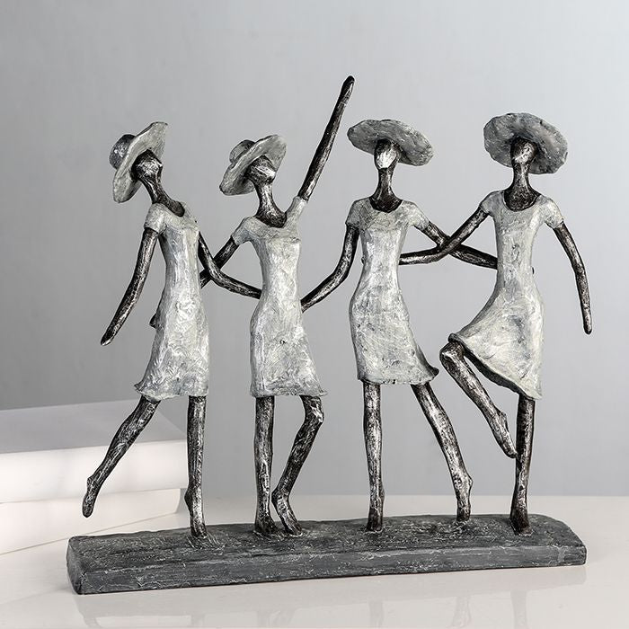 Skulptur 4 Ladys Poly antikfinish Kleider und Hüte mit Spruchanhänger