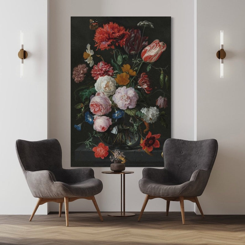 Premium Qualität Ein zeitloses Kunstwerk zum Verlieben - Das Stilleben mit Blumen in einer Glasvase von Jan Davidsz. de Heem