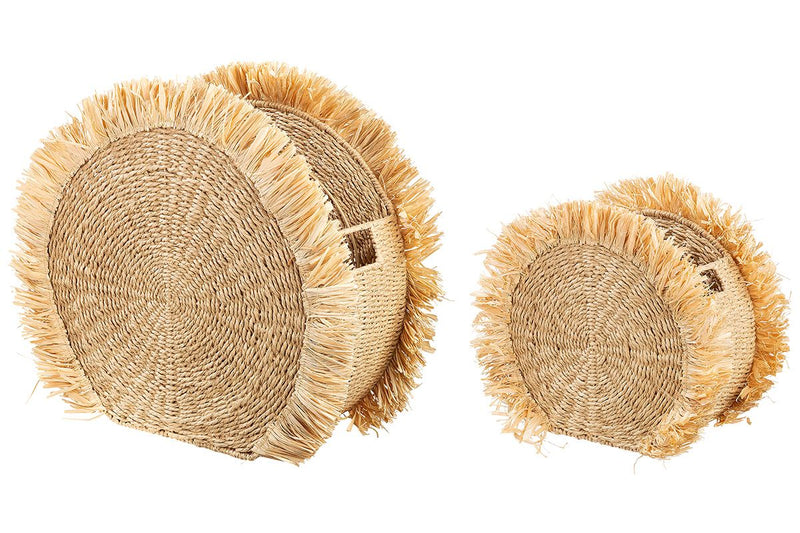 2 parts Seagrass Bast Newspaper Basket "Boho" Series Handmade