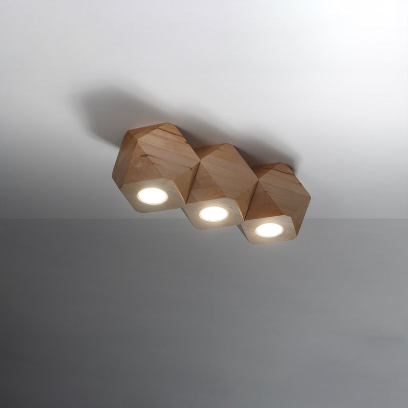 Plafondlamp WOODY 3 natuurlijk hout
