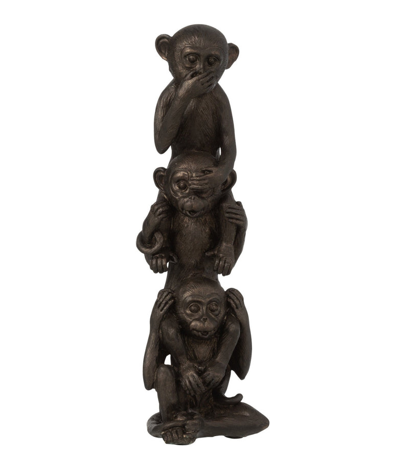 3 aapjes in bruin horen, zien, niets zeggen, 32cm hoog
