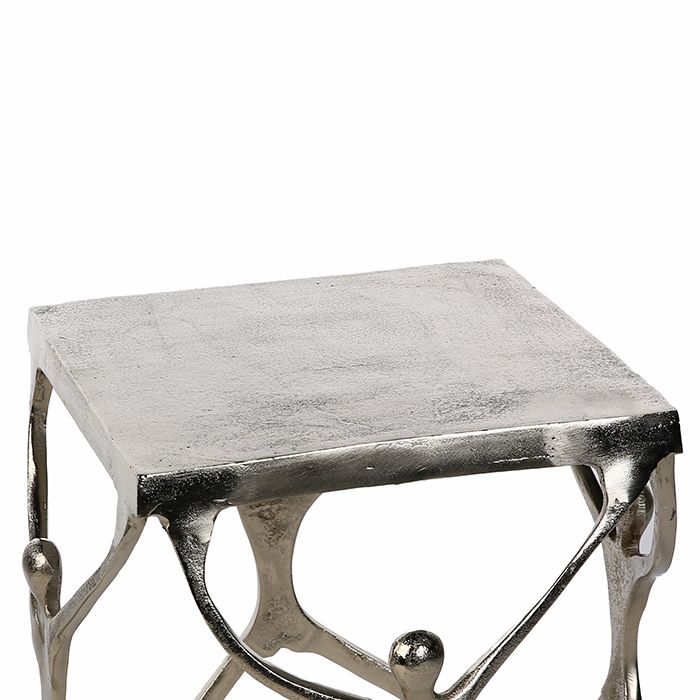 Antique silver aluminum side table "Strong" with surface structure and 4 men - 35x35cm