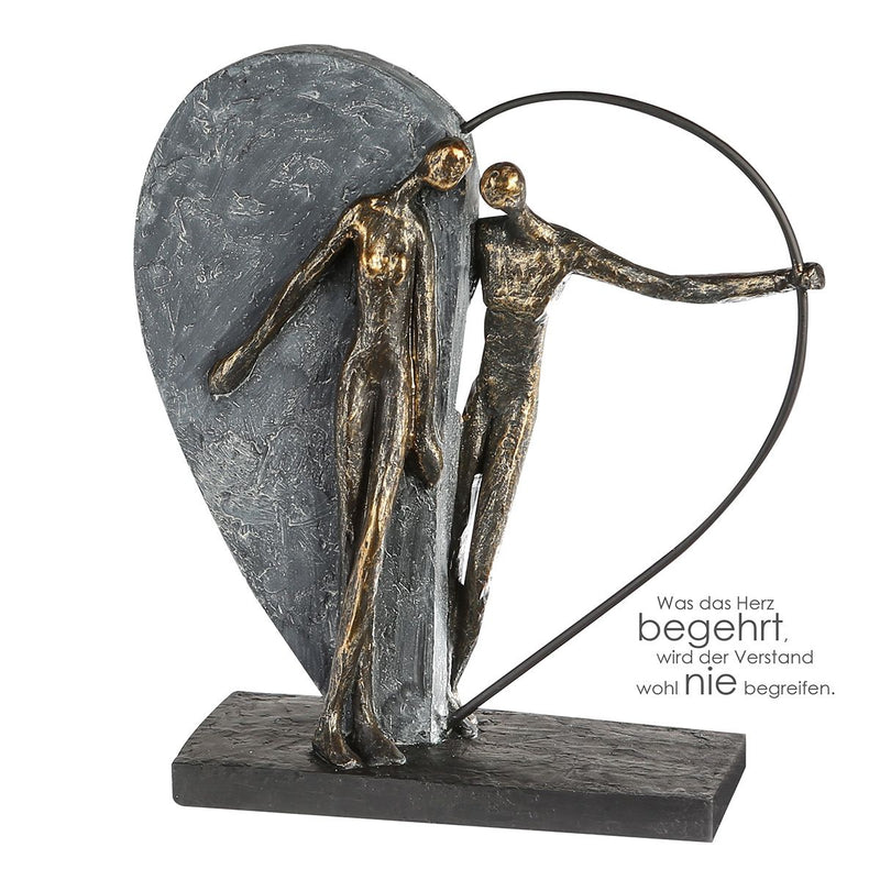 Sculptuur MY LOVE hartkloppingen bronzen liefdespaar hartfiguur hoogte 31cm