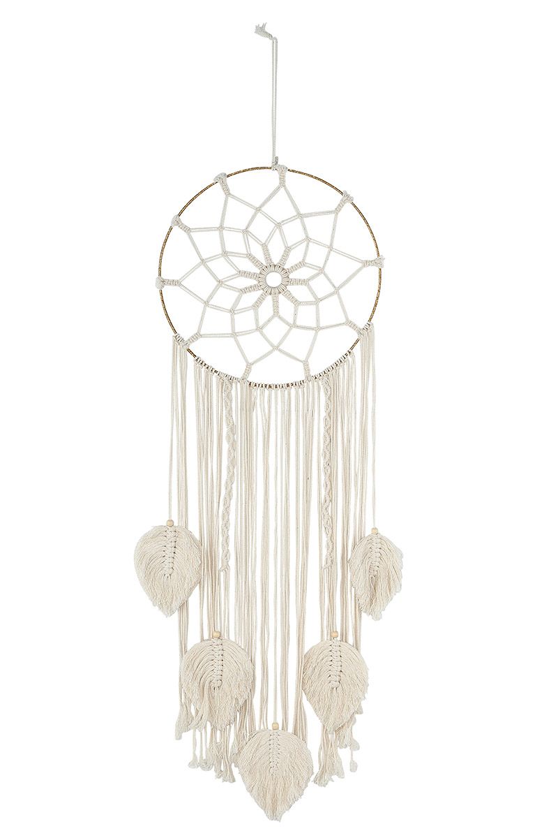 Set of 2 dream catchers boho cream with long ribbons