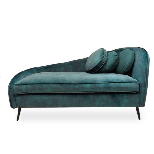 Gilde Casablanca houten chaise longue chic met petrol groen fluweel inclusief fluwelen kussen