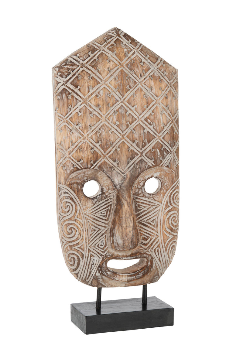 Holzfigur Maske Alabama auf Base - Handgefertigtes Unikat in Braun Weiß von MF