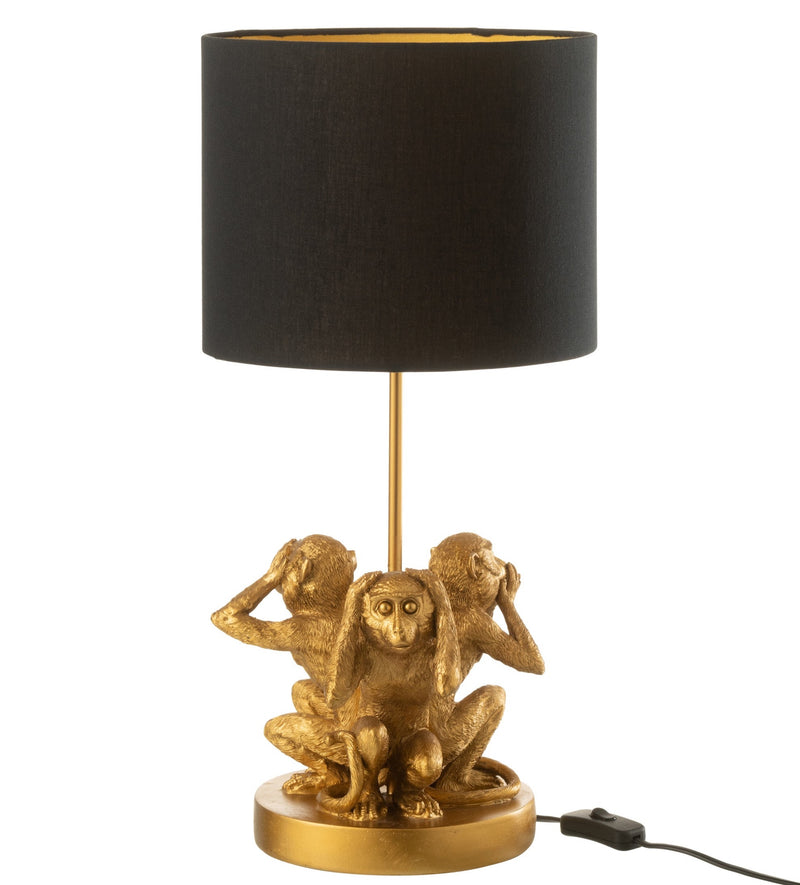 Tafellamp 3 MONKEYS poly in goudkleur bedlamp hoogte 53cm